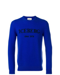 Мужской синий свитер с круглым вырезом с принтом от Iceberg