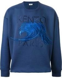 Мужской синий свитер с круглым вырезом с принтом от Kenzo