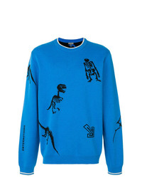 Мужской синий свитер с круглым вырезом с принтом от Lanvin