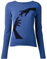 Женский синий свитер с круглым вырезом с принтом от Lucien Pellat-Finet