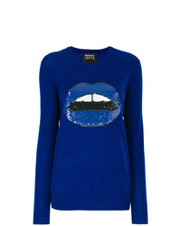 Женский синий свитер с круглым вырезом с принтом от Markus Lupfer