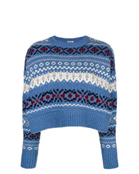 Женский синий свитер с круглым вырезом с принтом от Miu Miu