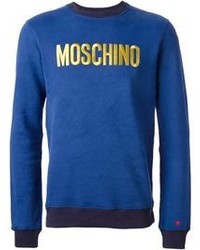 Мужской синий свитер с круглым вырезом с принтом от Moschino