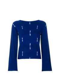 Женский синий свитер с круглым вырезом с принтом от Suzusan