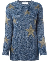 Женский синий свитер с круглым вырезом с принтом от Valentino