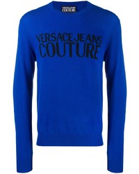Мужской синий свитер с круглым вырезом с принтом от VERSACE JEANS COUTURE