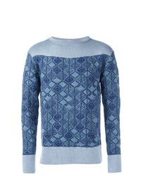 Мужской синий свитер с круглым вырезом с принтом от Vivienne Westwood