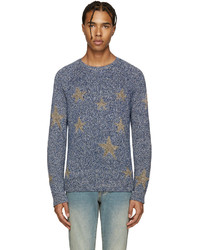 Синий свитер с круглым вырезом со звездами