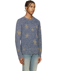 Мужской синий свитер с круглым вырезом со звездами от Valentino