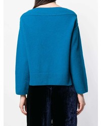 Женский синий свитер с круглым вырезом от Forte Forte