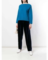 Женский синий свитер с круглым вырезом от Forte Forte