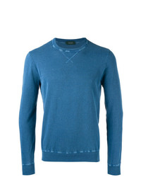 Мужской синий свитер с круглым вырезом от Zanone