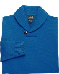 Синий свитер с отложным воротником