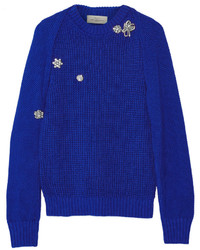 Женский синий свитер с украшением от Preen by Thornton Bregazzi