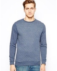 Синий стеганый свитер с круглым вырезом