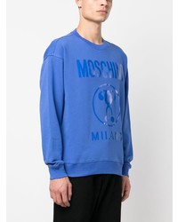 Мужской синий флисовый свитшот с принтом от Moschino