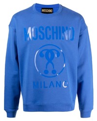 Мужской синий флисовый свитшот с принтом от Moschino