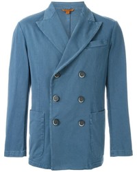 Синий хлопковый двубортный пиджак