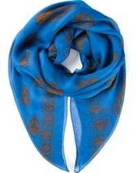Женский синий шарф с принтом от Alexander McQueen
