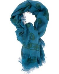 Мужской синий шарф с принтом от Alexander McQueen