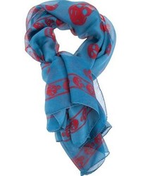 Мужской синий шарф с принтом от Alexander McQueen