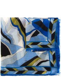 Женский синий шарф с принтом от Emilio Pucci