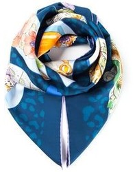 Женский синий шарф с принтом от Salvatore Ferragamo