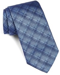 Синий шелковый галстук в шотландскую клетку
