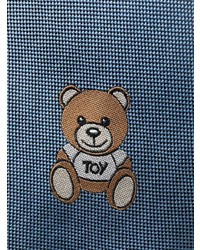 Мужской синий шелковый галстук с вышивкой от Moschino