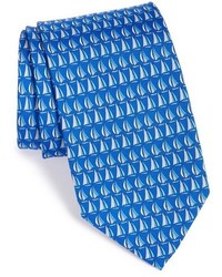 Синий шелковый галстук с принтом