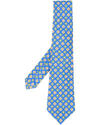 Мужской синий шелковый галстук с принтом от Kiton