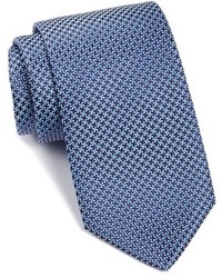 Синий шелковый галстук с узором "гусиные лапки"