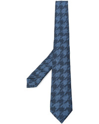 Мужской синий шелковый галстук с узором "гусиные лапки" от Etro