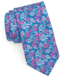 Синий шелковый галстук с цветочным принтом