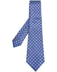 Мужской синий шелковый галстук с цветочным принтом от Kiton