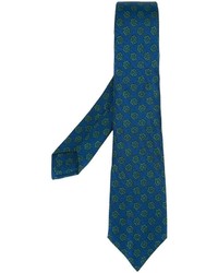 Мужской синий шелковый галстук с цветочным принтом от Kiton