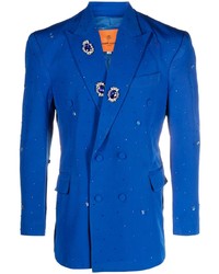 Синий шелковый двубортный пиджак