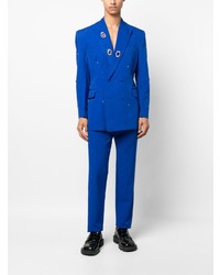 Мужской синий шелковый двубортный пиджак от Orange Culture