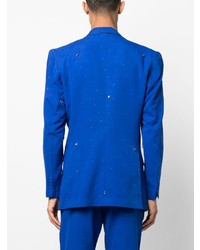 Мужской синий шелковый двубортный пиджак от Orange Culture