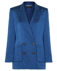 Женский синий шелковый двубортный пиджак от Roland Mouret