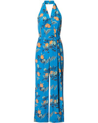 Синий шелковый комбинезон с цветочным принтом от Diane von Furstenberg