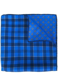 Синий шелковый нагрудный платок в шотландскую клетку от Kiton