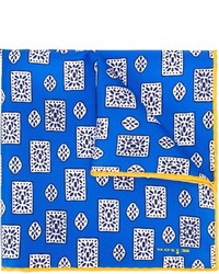 Синий шелковый нагрудный платок с геометрическим рисунком от Kiton
