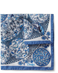 Синий шелковый нагрудный платок с "огурцами" от Drakes