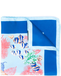 Синий шелковый нагрудный платок с принтом от Kiton
