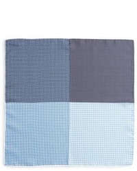 Синий шелковый нагрудный платок с узором "гусиные лапки"