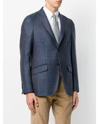 Мужской синий шелковый пиджак в клетку от Etro