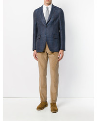 Мужской синий шелковый пиджак в клетку от Etro