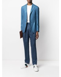 Мужской синий шелковый пиджак от Barba