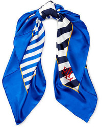 Синий шелковый шарф в горизонтальную полоску